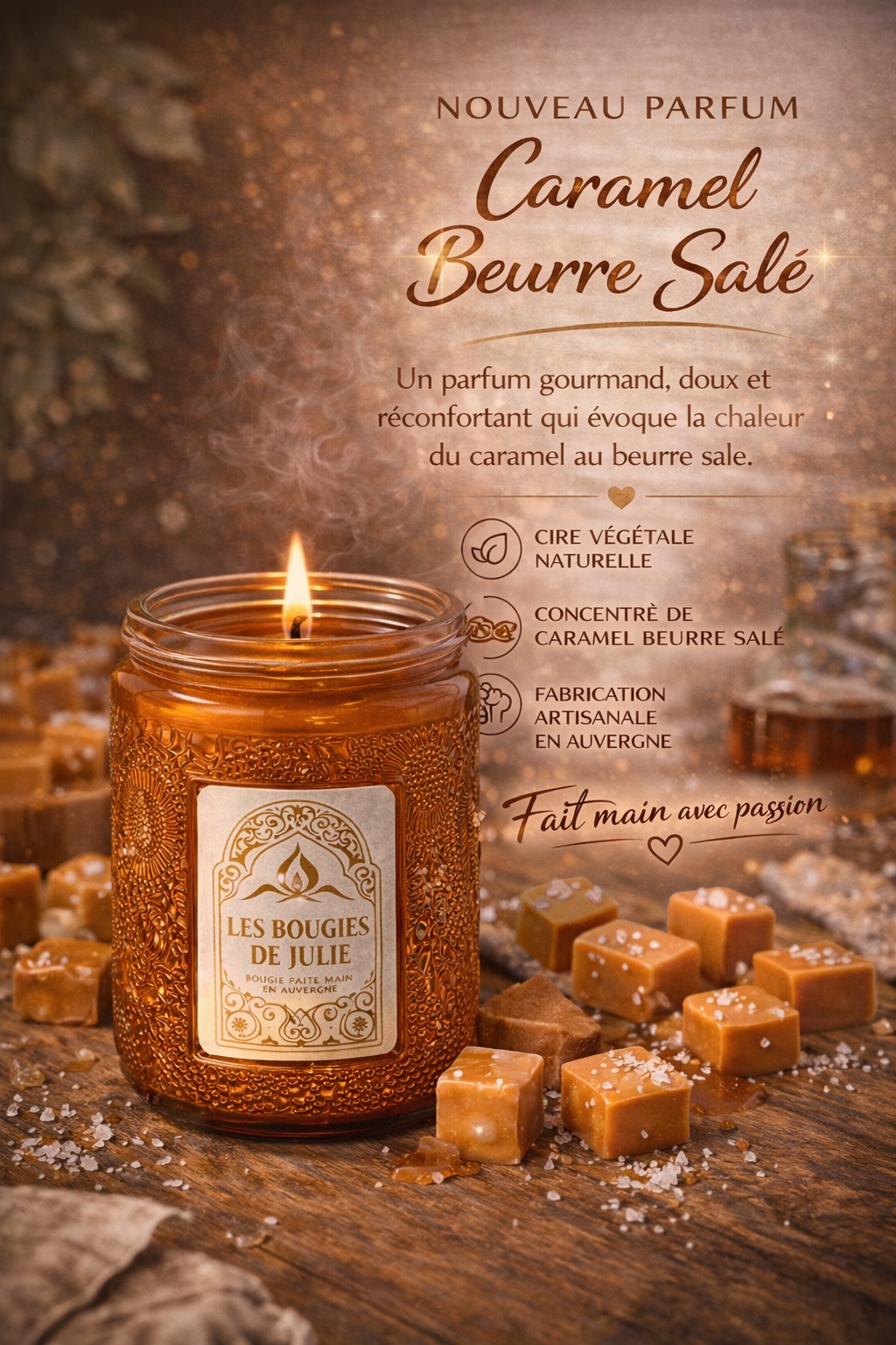 Bougie Parfumée Caramel Beurre Salé - Bougie artisanale aux parfums de Grasse