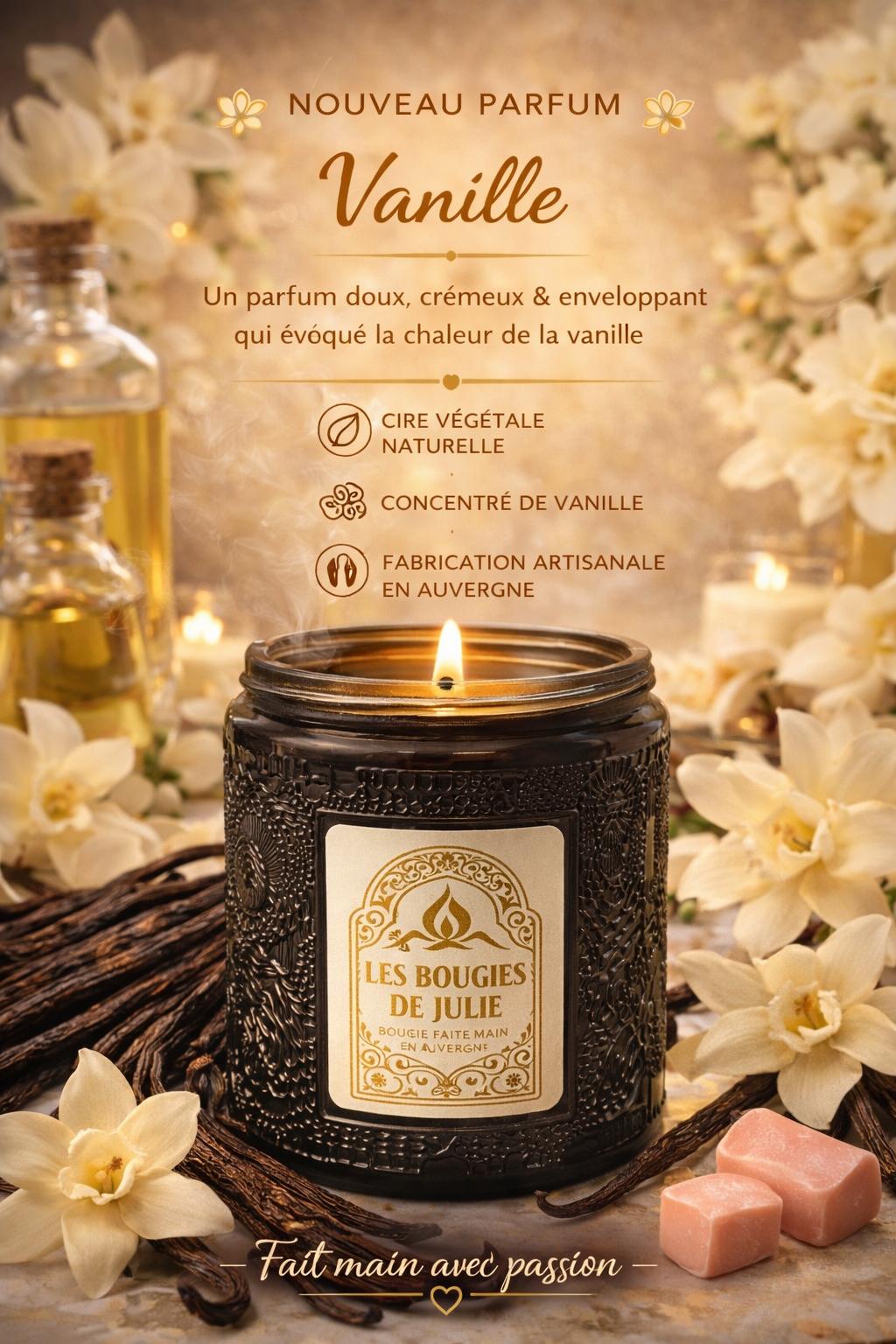 Bougie Parfumée Vanille des Ïles - Bougie artisanale aux parfums de Grasse